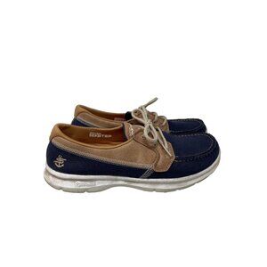 Skechers GoGa Max Go Step Boat Shoes Size 9.5 Navy Lace Up Comfort NEW